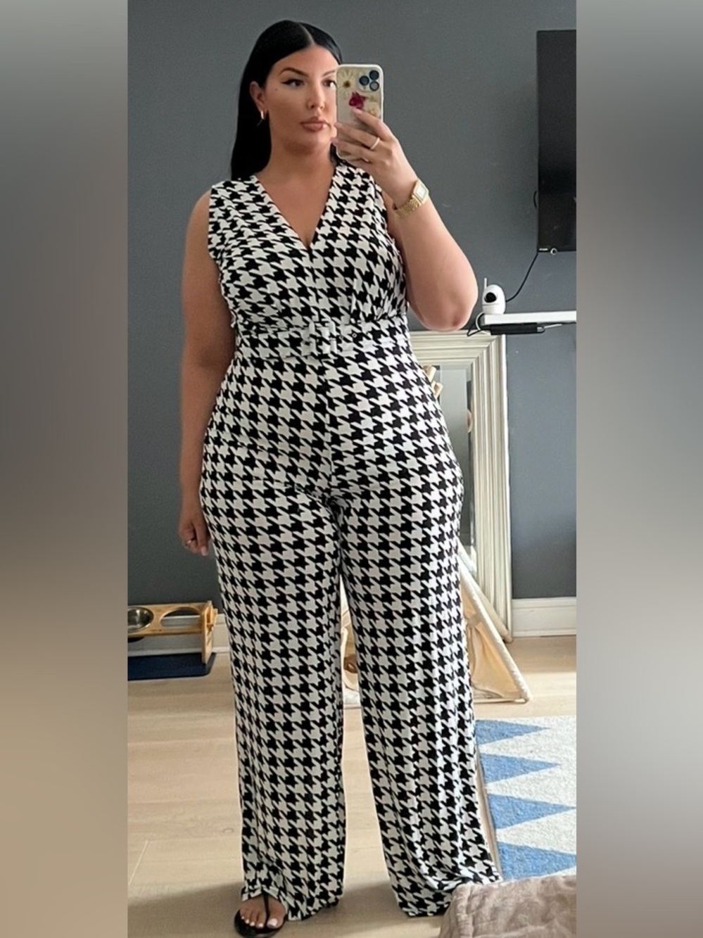 Giti Online Houndstooth Wide-Leg Jumpsuit - Black & White 1X